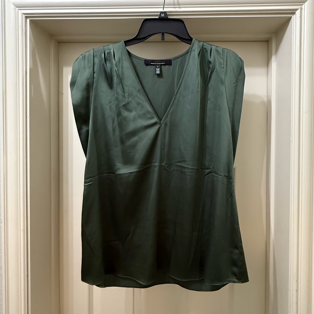 White House Black Market Olive V-Neck Top